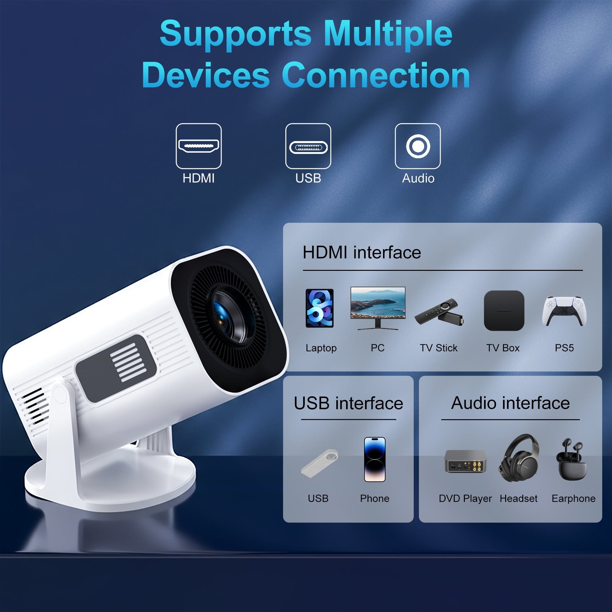 Gazsocy Mini Projector with Wifi and Bluetooth,Smart Video Projector Support 4K Decoding, Built in Speaker and App,200 ANSI