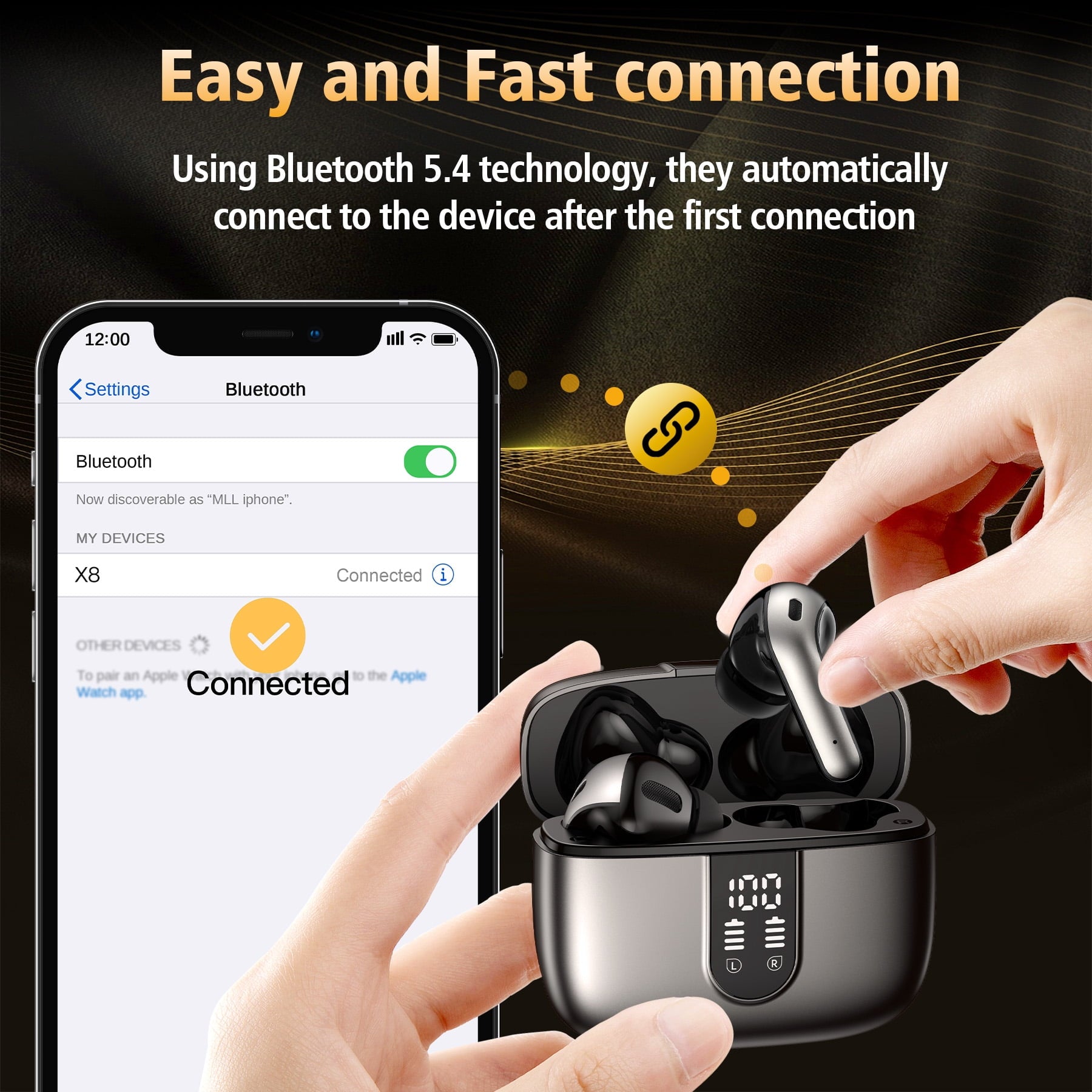 VEATOOL Bluetooth Headphones True Wireless Earbuds 65H Playback Power Display Earphones with Wireless Charging Case IPX7 Waterproof in-Ear Earbuds with Mic for TV Smart Phone Computer Laptop