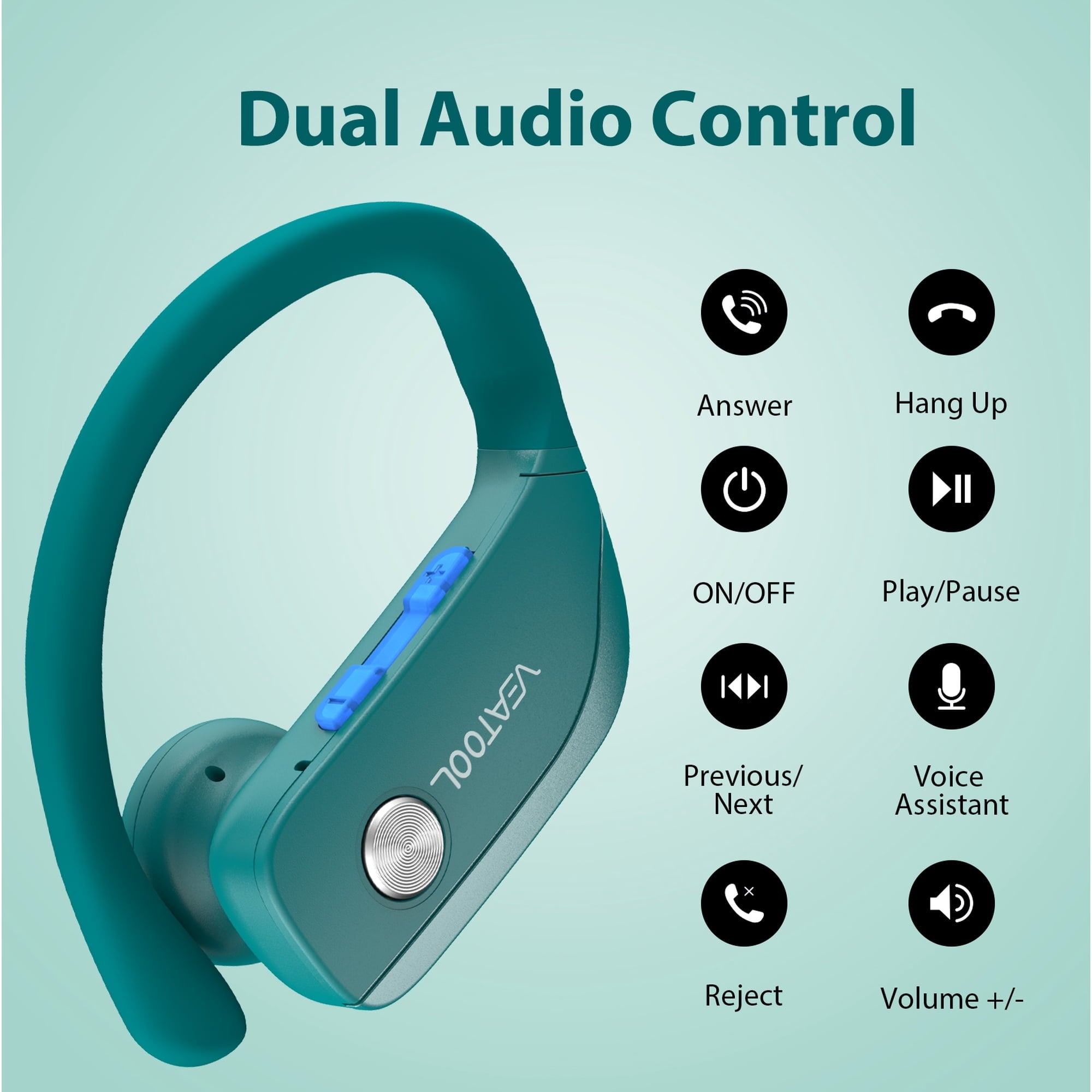VEAT00L Wireless Earbuds Bluetooth Headphone Sport, Bluetooth 5.4 Earbud, 72Hrs Earphone with Earhook, Noise Cancelling Mic, IP7 Waterproof Headset for Workout/Running