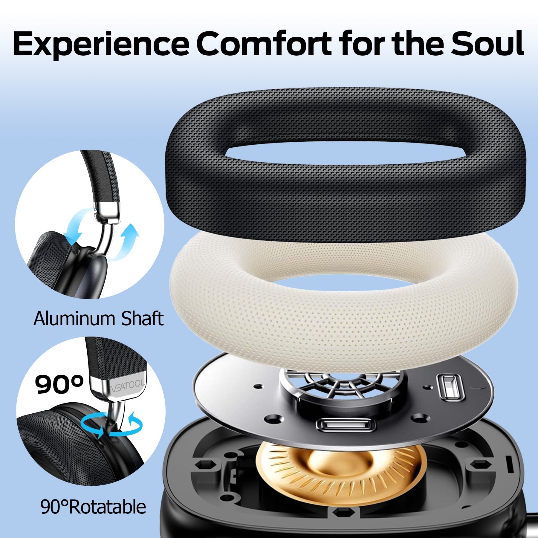 Bluetooth Headphones Over Ear, 65Hrs Playtime Wireless Headphones,Bass Boosted by 90%,Lightweight Headset with Deep Bass, Clear Call with 4 Noise Cancelling Mics,Low Latency for Travel Work Cellphone
