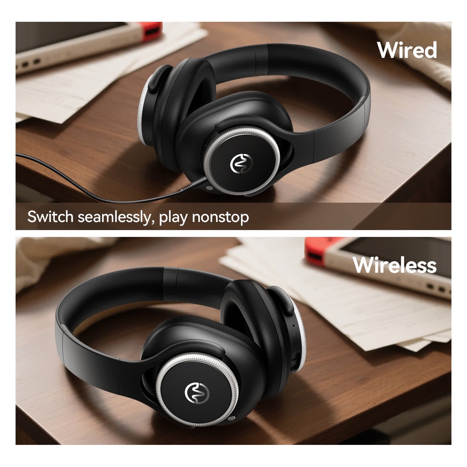 Active Noise Cancelling Headphones,60H Playtime Bluetooth 6.0 Wireless Headphones with Hi-Res Audio, Over Ear Headphones with Microphone, Deep Bass,Comfort Fit,Foldable Headset for Travel Office Game