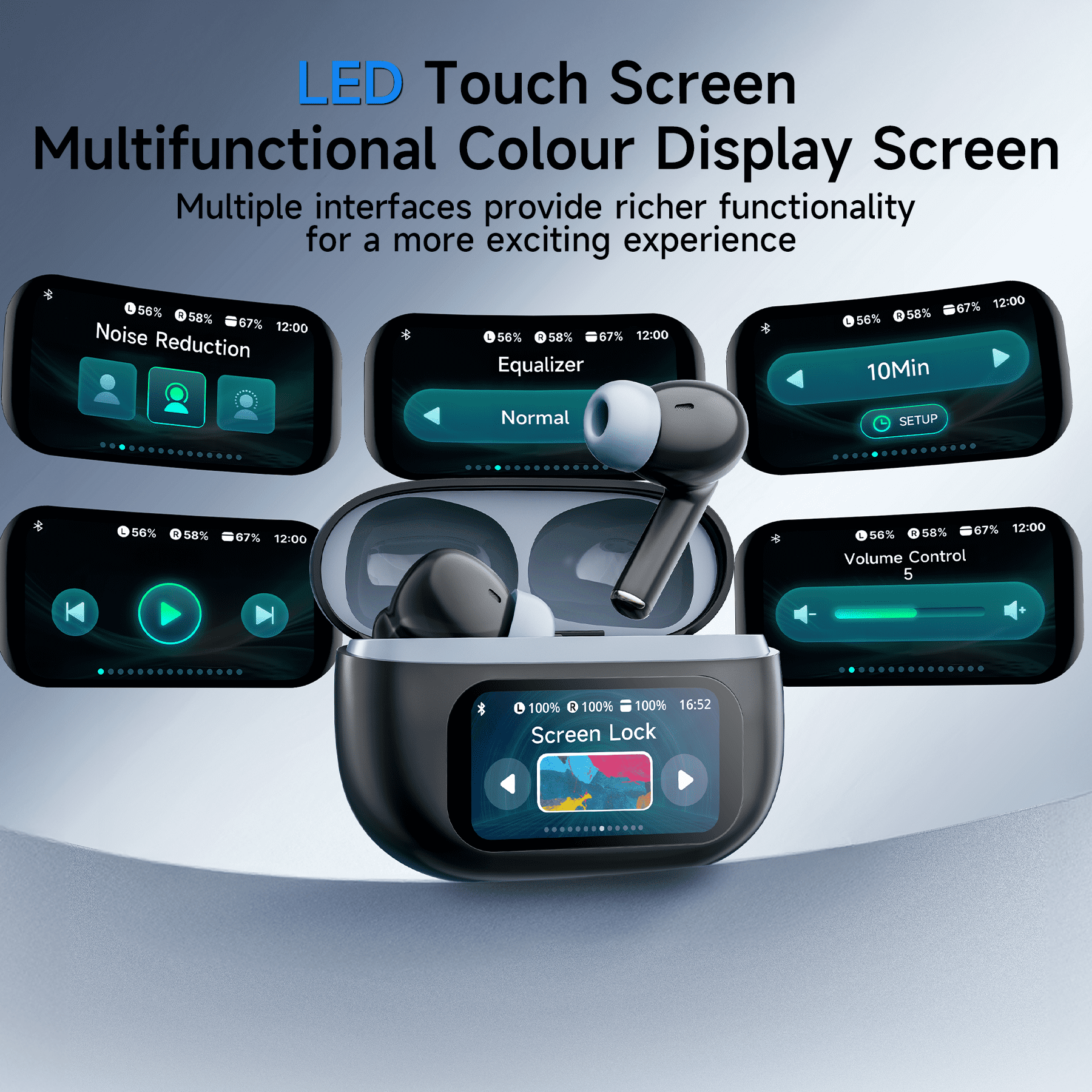 VEATOOL G01 Wireless Earbuds with Smart Touch Control, ANC+ENC Noise Cancellation, 40H Stereo Deep Bass, IPX7 Waterproof Rating, 5 EQ Modes