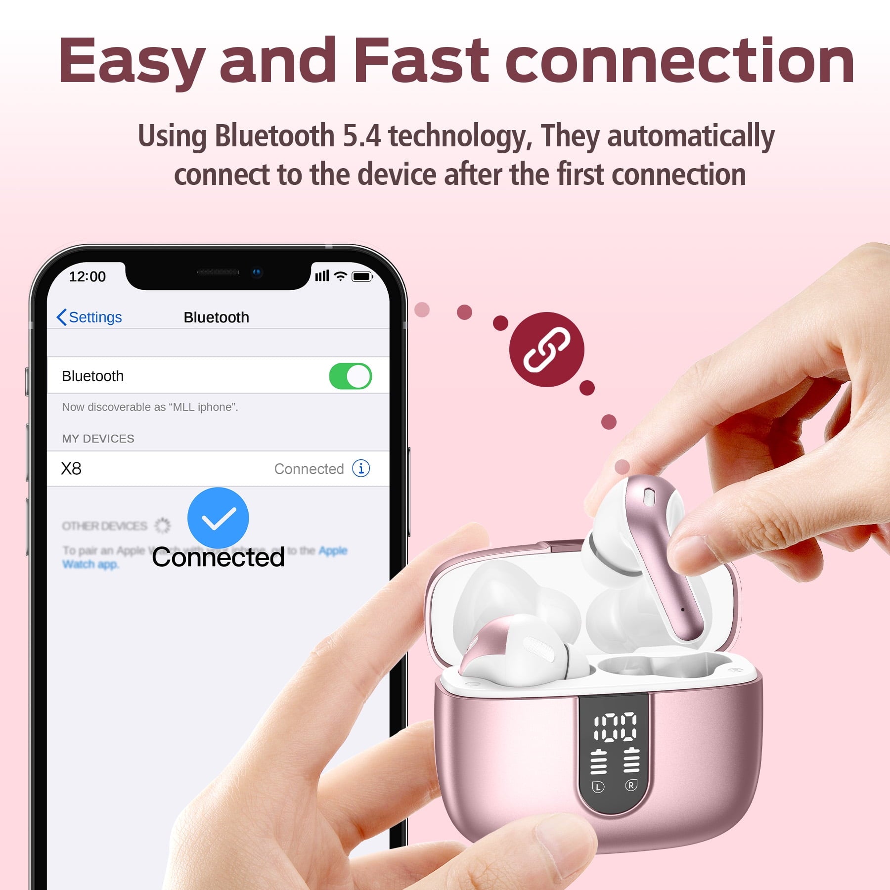 VEATOOL Bluetooth Headphones True Wireless Earbuds 65H Playback Power Display Earphones with Wireless Charging Case IPX7 Waterproof in-Ear Earbuds with Mic for TV Phone Computer Laptop